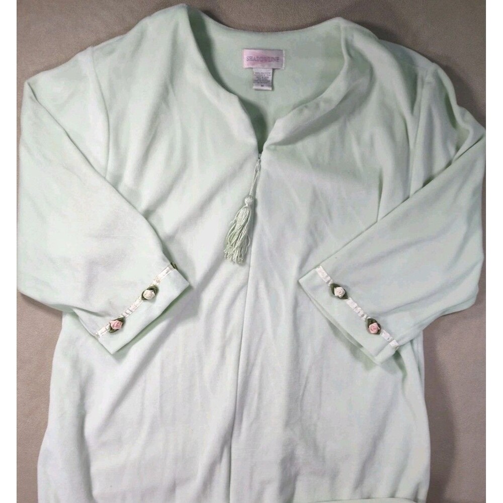 Vintage Shadowline Velour Robe House Coat Med 3/4 Zip  Gown Grannycore